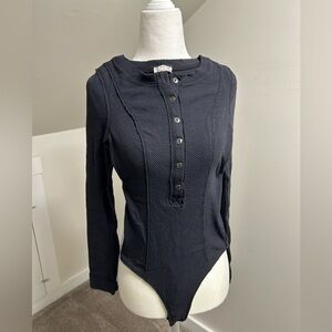 Free People Black textured bodysuit